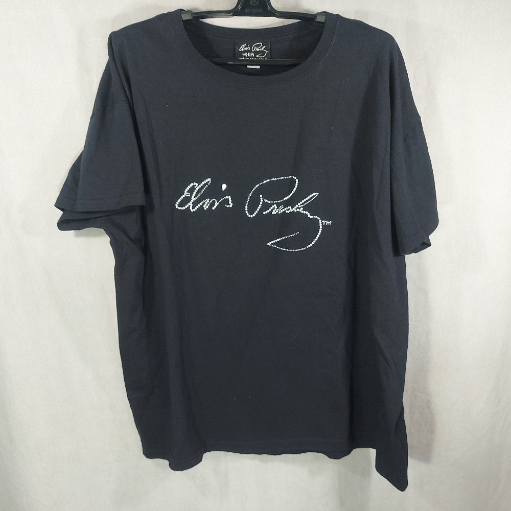 K-U-N Elvis Presley Vintage Black Rhinestone Short Sleeve T Shirt Tee, 2X